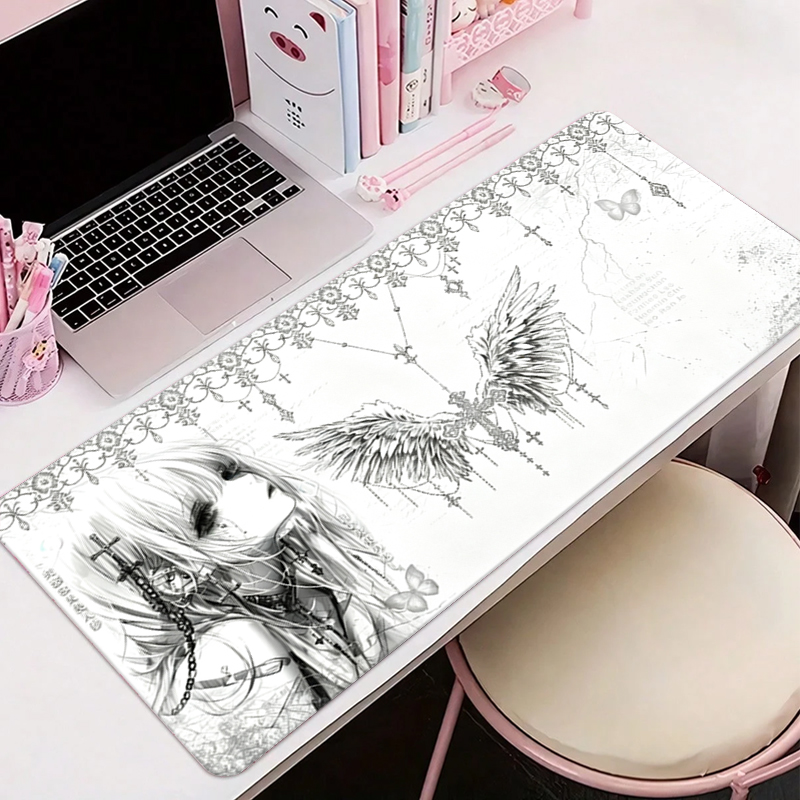 Gaming Accessories Wholesale - Deri Mousepad Siyah Beyaz Anime Estetik